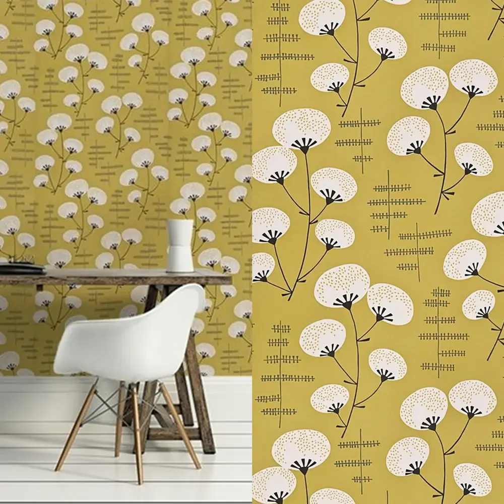 NWT MissPrint Home Denver Wallpaper BUNDLE of 2 Fall Gold Yellow Mod Flowers